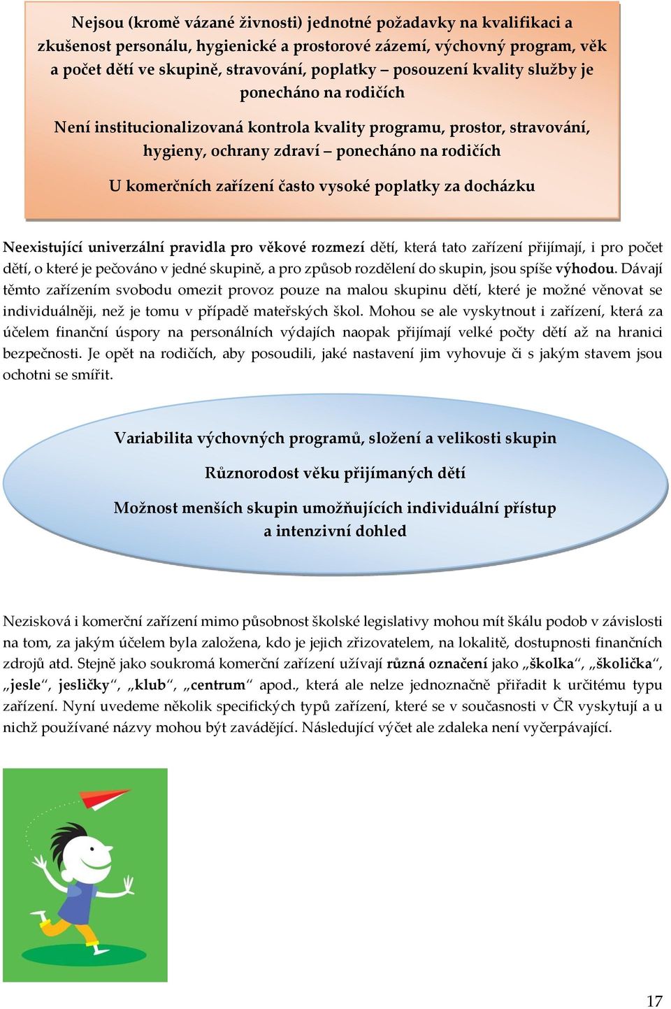 poplatky za docházku Neexistující univerzální pravidla pro věkové rozmezí dětí, která tato zařízení přijímají, i pro počet dětí, o které je pečováno v jedné skupině, a pro způsob rozdělení do skupin,