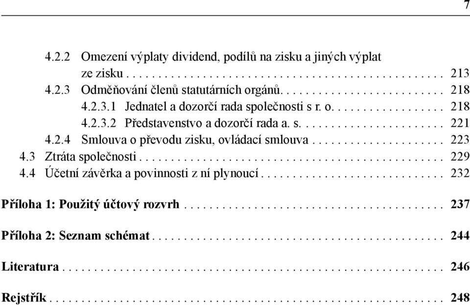 .. 223 4.3 Ztráta společnosti... 229 4.4 Účetní závěrka a povinnosti z ní plynoucí... 232 Příloha 1: Použitý účtový rozvrh.