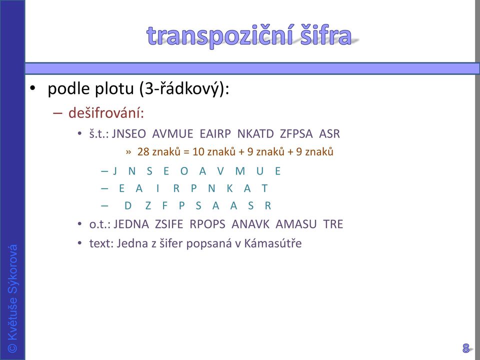 : JNSEO AVMUE EAIRP NKATD ZFPSA ASR» 28 znaků = 10 znaků + 9 znaků