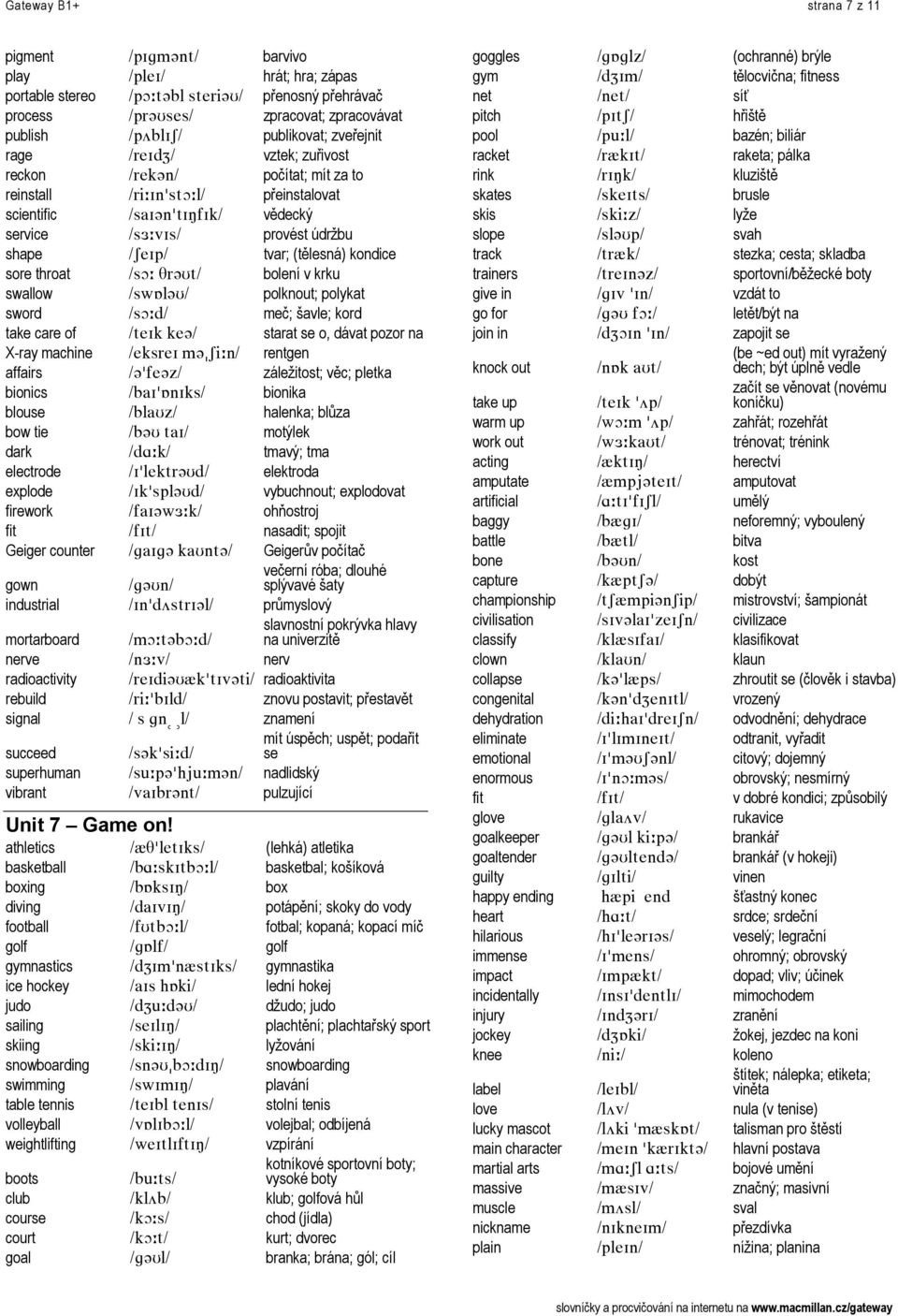 LpÉféL= tvar; (tělesná) kondice sore throat LëlW=qê]ríL= bolení v krku swallow Lëïflä]rL= polknout; polykat sword LëlWÇL= meč; šavle; kord take care of LíÉfâ=âÉ]L= starat se o, dávat pozor na X-ray