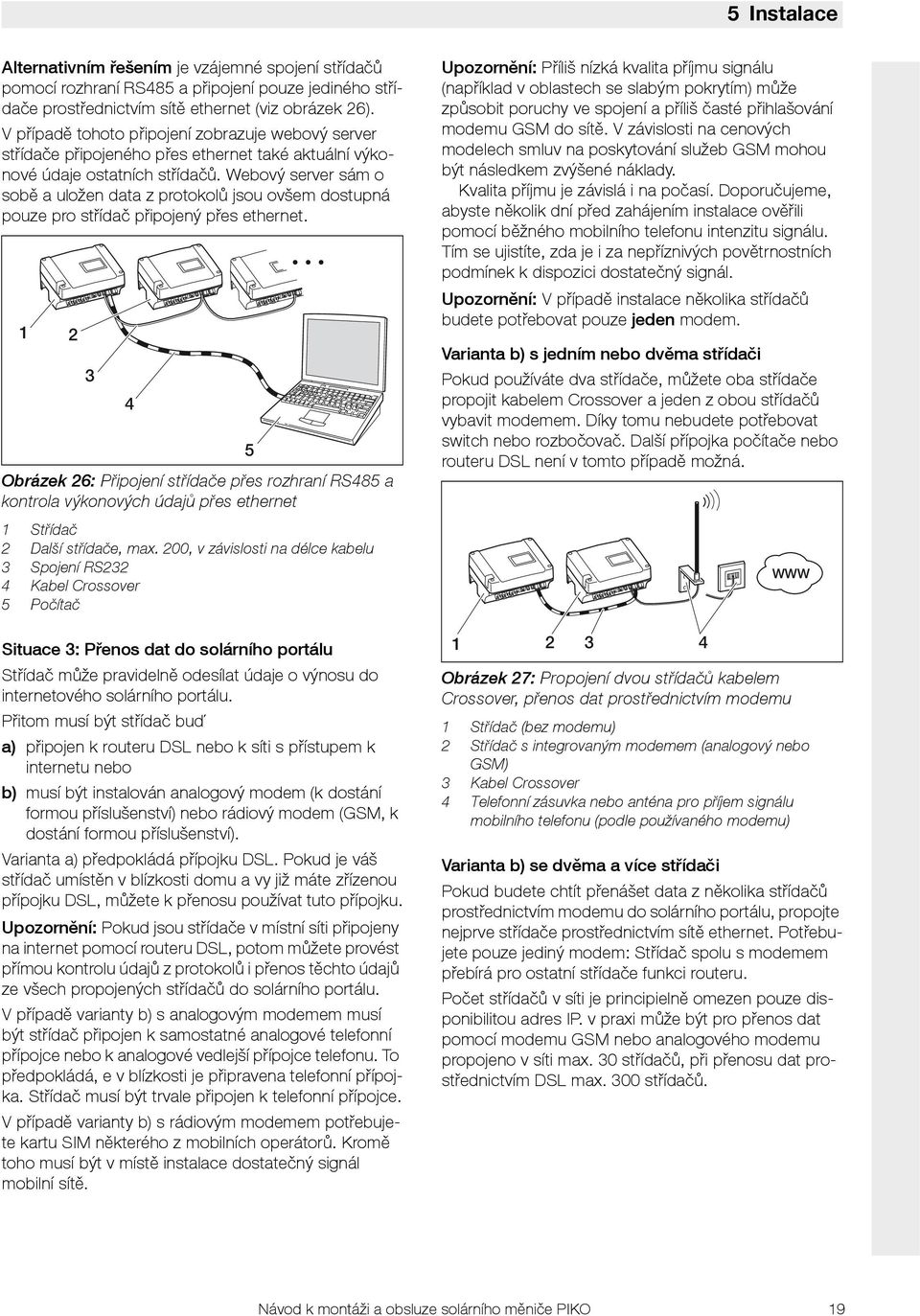 Webový server sám o sobě a uložen data z protokolů jsou ovšem dostupná pouze pro střídač připojený přes ethernet.