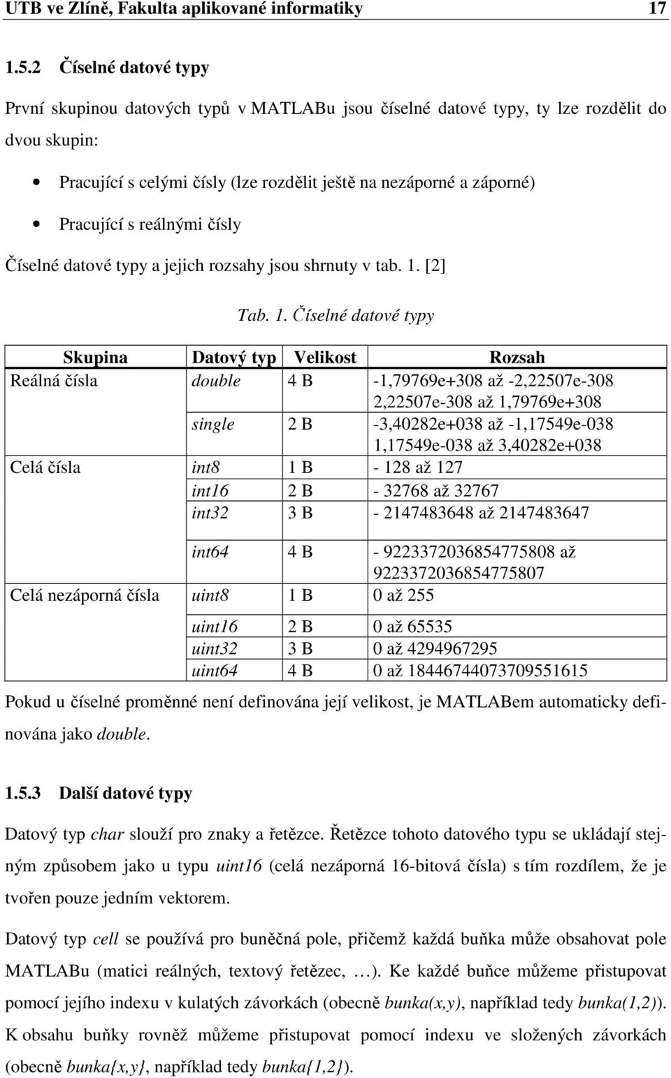 reálnými čísly Číselné datové typy a jejich rozsahy jsou shrnuty v tab. 1.