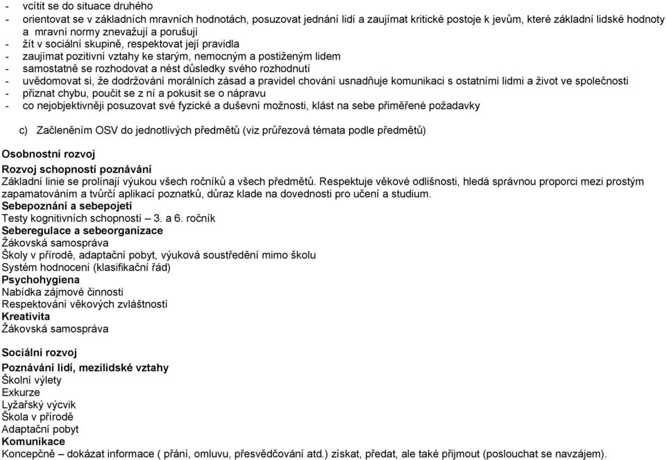 uvědomovat si, že dodržování morálních zásad a pravidel chování usnadňuje komunikaci s ostatními lidmi a život ve společnosti - přiznat chybu, poučit se z ní a pokusit se o nápravu - co