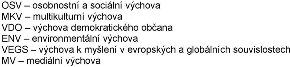 občana ENV environmentální výchova VEGS výchova k