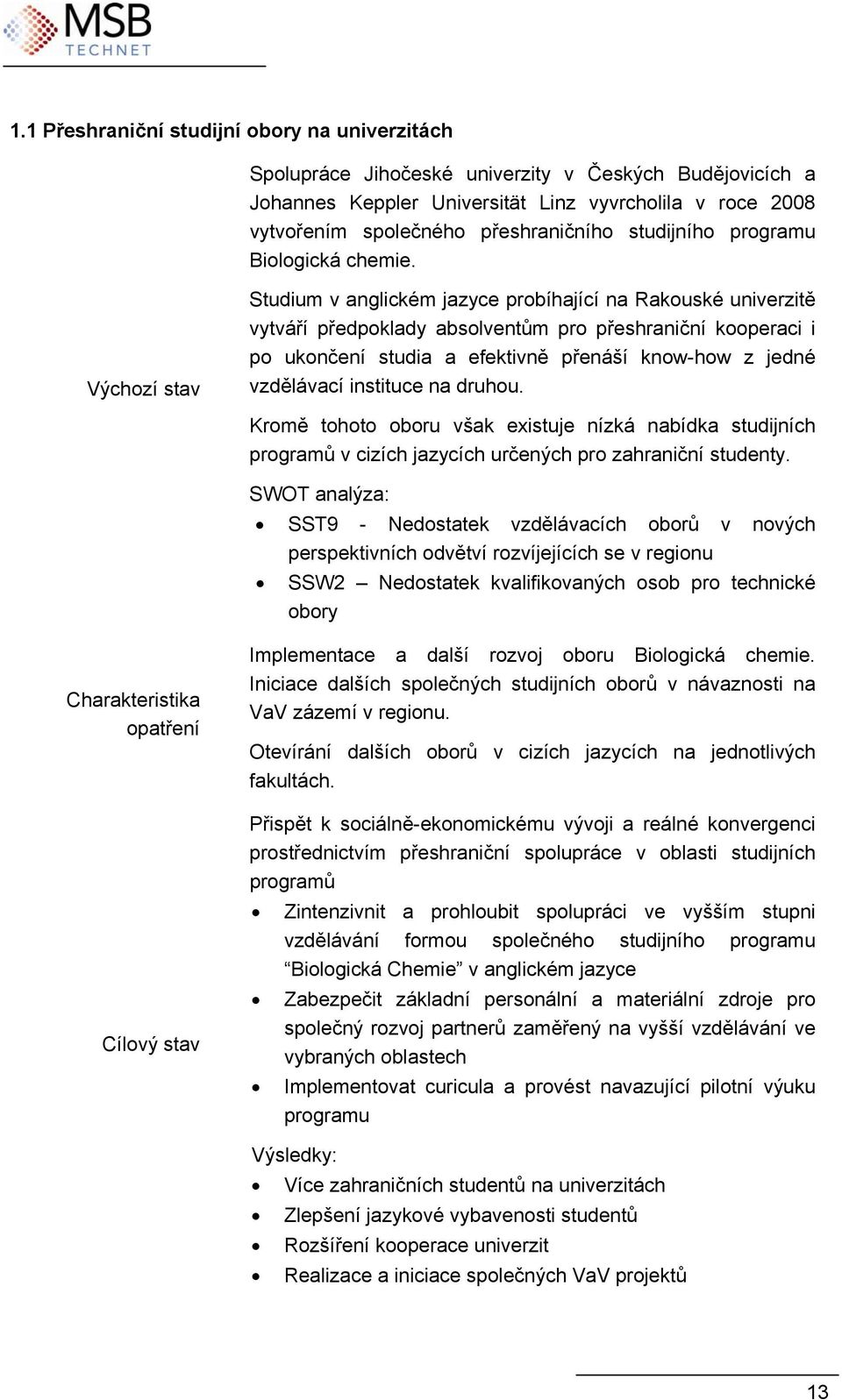 Výchozí stav Studium v anglickém jazyce probíhající na Rakouské univerzitě vytváří předpoklady absolventům pro přeshraniční kooperaci i po ukončení studia a efektivně přenáší know-how z jedné