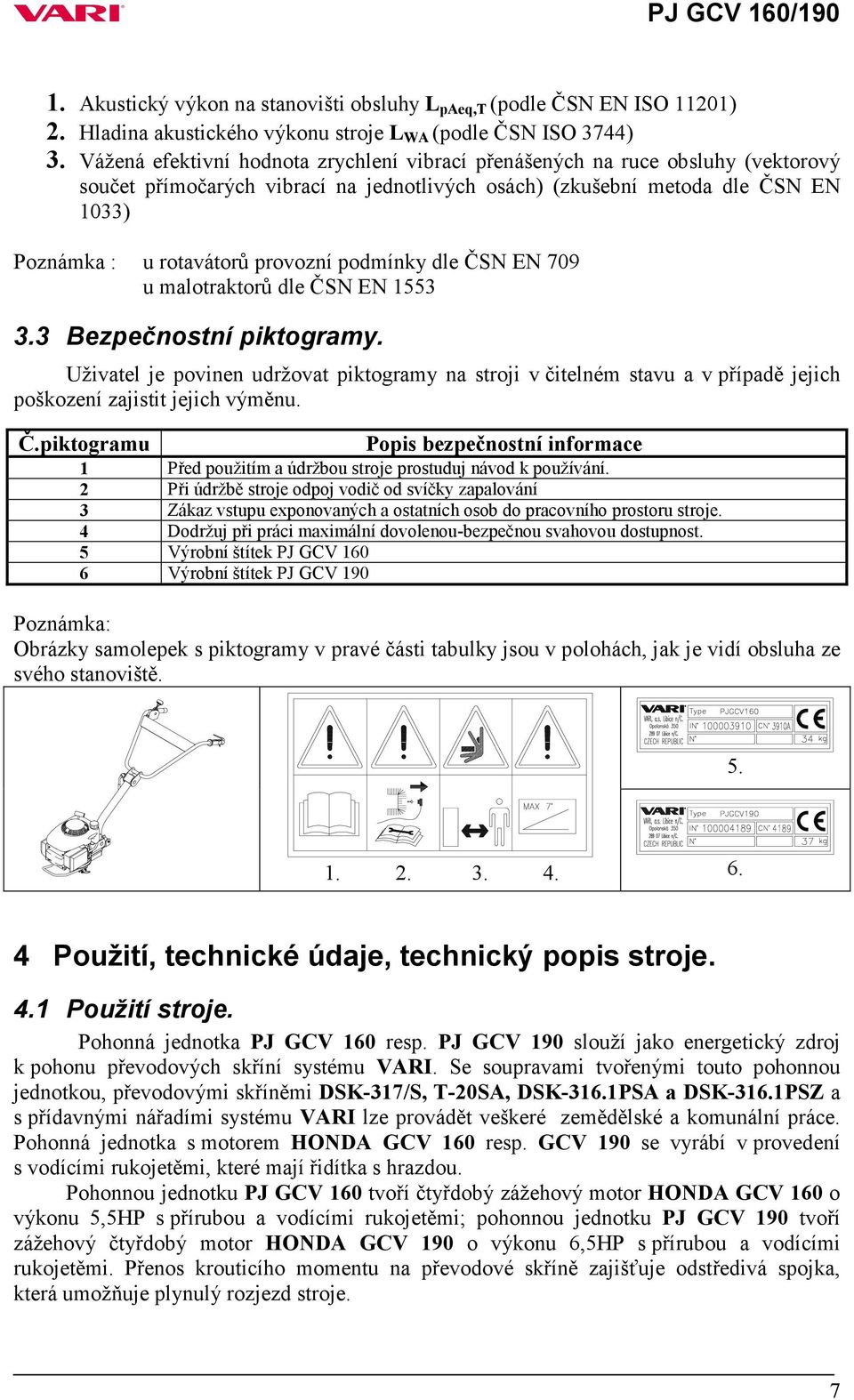 podmínky dle ČSN EN 709 u malotraktorů dle ČSN EN 1553 3.3 Bezpečnostní piktogramy.