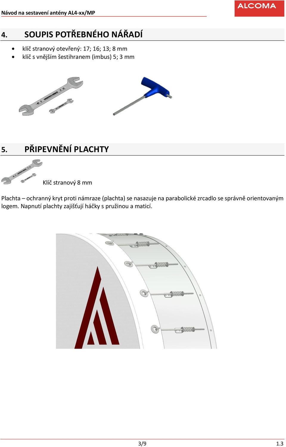 PŘIPEVNĚNÍ PLACHTY Klíč stranový 8 mm Plachta ochranný kryt proti námraze