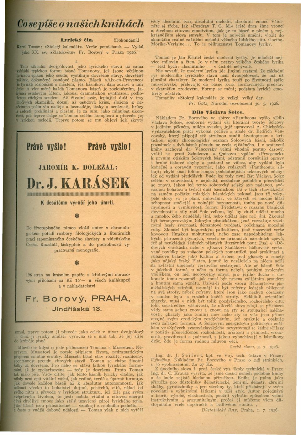 )»Stoletý kalendár«. Verše pomíchané. - Vydal ~Zlatokvetu«Fr. Borový v Praze 1<)26.