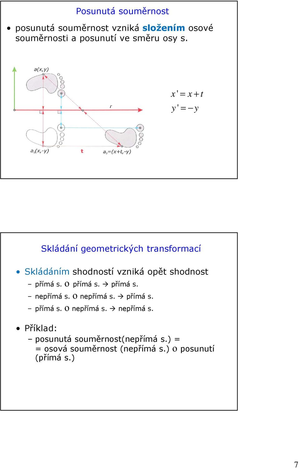 shodnost přímá s. ο přímá s. přímá s. nepřímá s. ο nepřímá s. přímá s. přímá s. ο nepřímá s. nepřímá s. Příklad: posunutá souměrnost(nepřímá s.