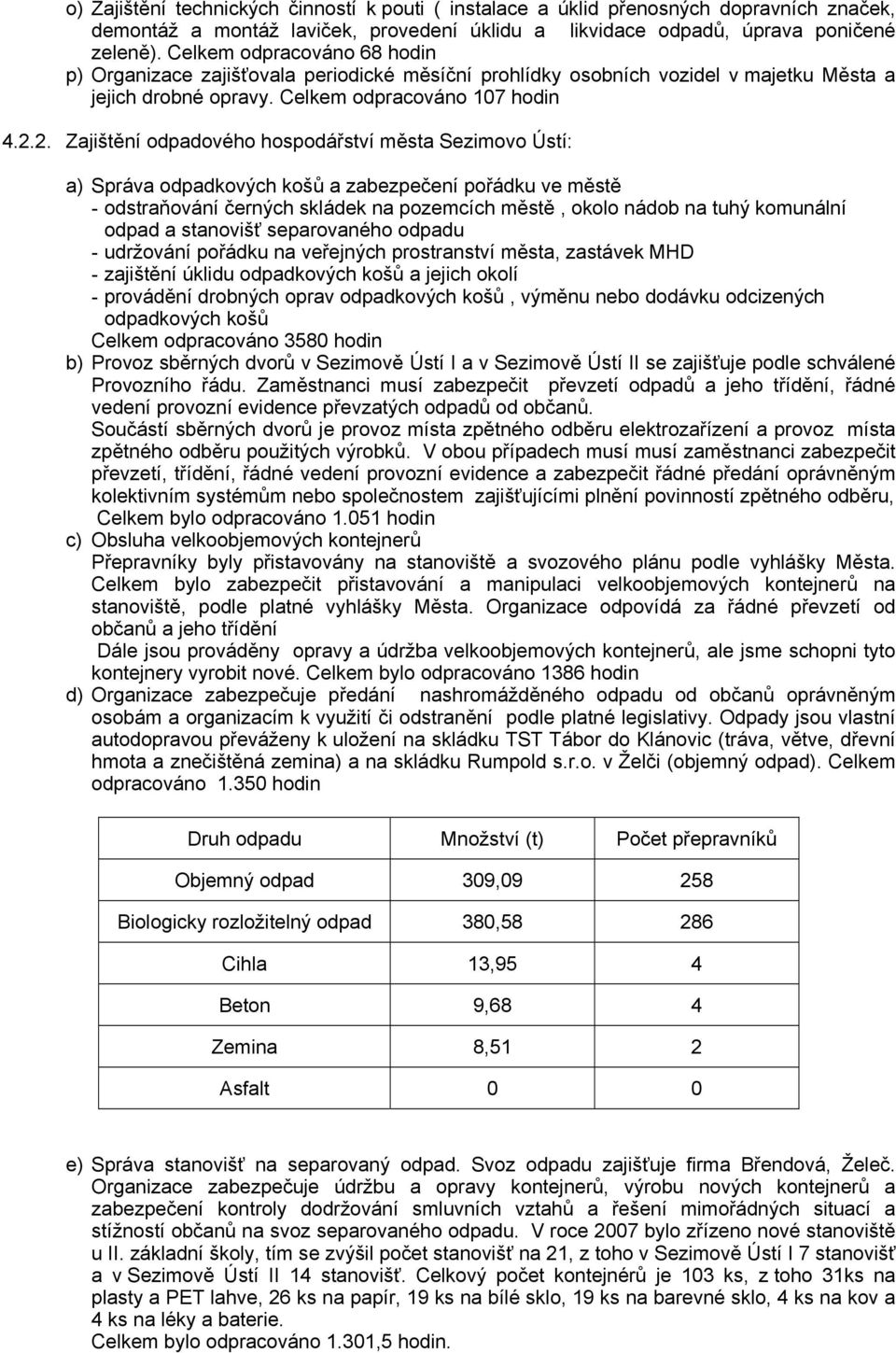 2. Zajištění odpadového hospodářství města Sezimovo Ústí: a) Správa odpadkových košů a zabezpečení pořádku ve městě - odstraňování černých skládek na pozemcích městě, okolo nádob na tuhý komunální