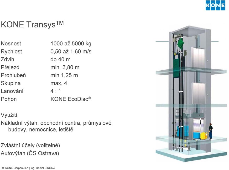 4 Lanování 4 : 1 Pohon KONE EcoDisc Využití: Nákladní výtah, obchodní