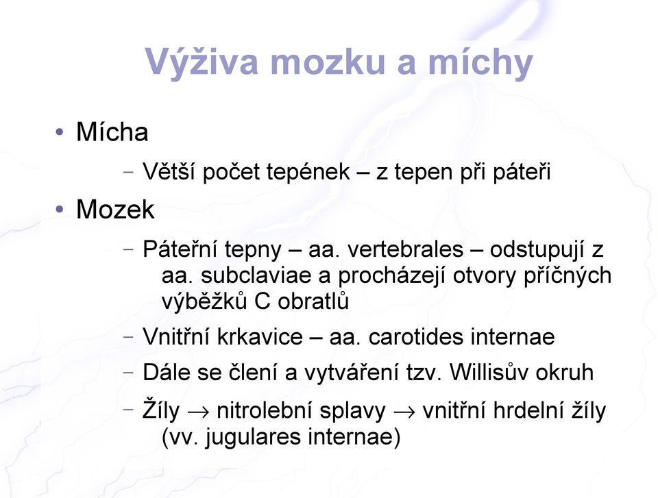 subclaviae a procházejí otvory příčných výběžků C obratlů Vnitřní krkavice aa.