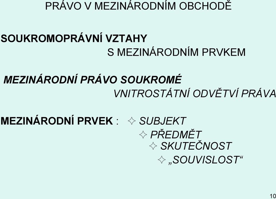 VNITROSTÁTNÍ ODVĚTVÍ PRÁVA MEZINÁRODNÍ