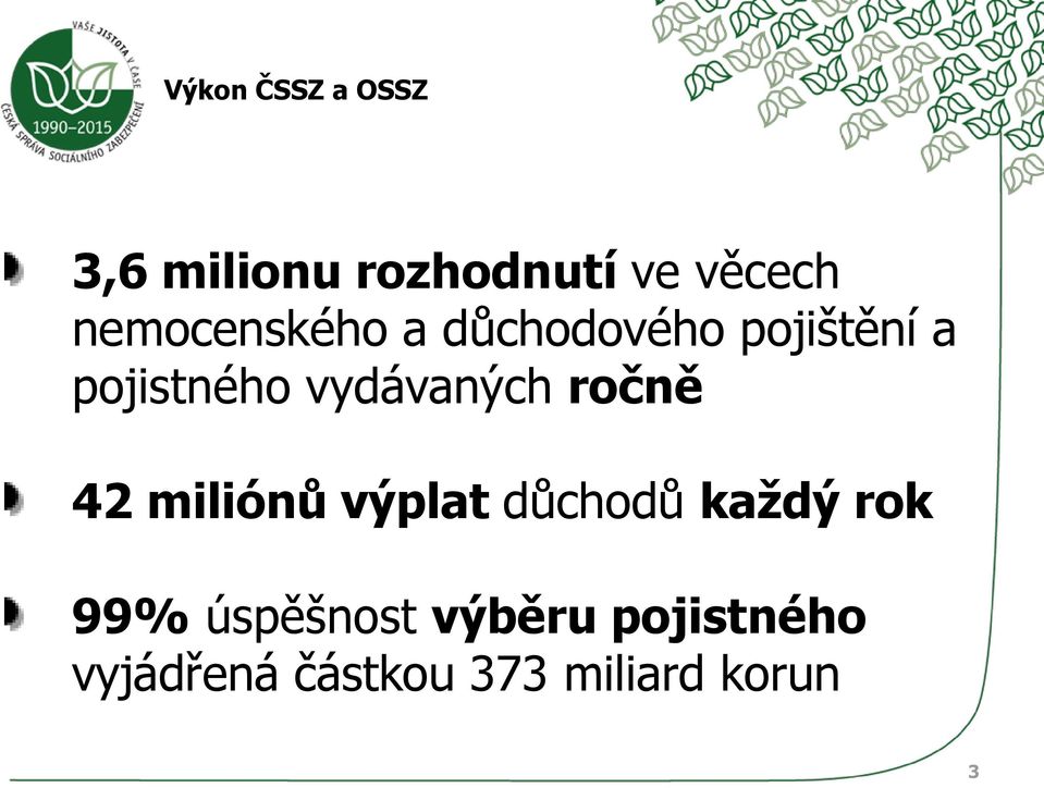 vydávaných ročně 42 miliónů výplat důchodů každý rok