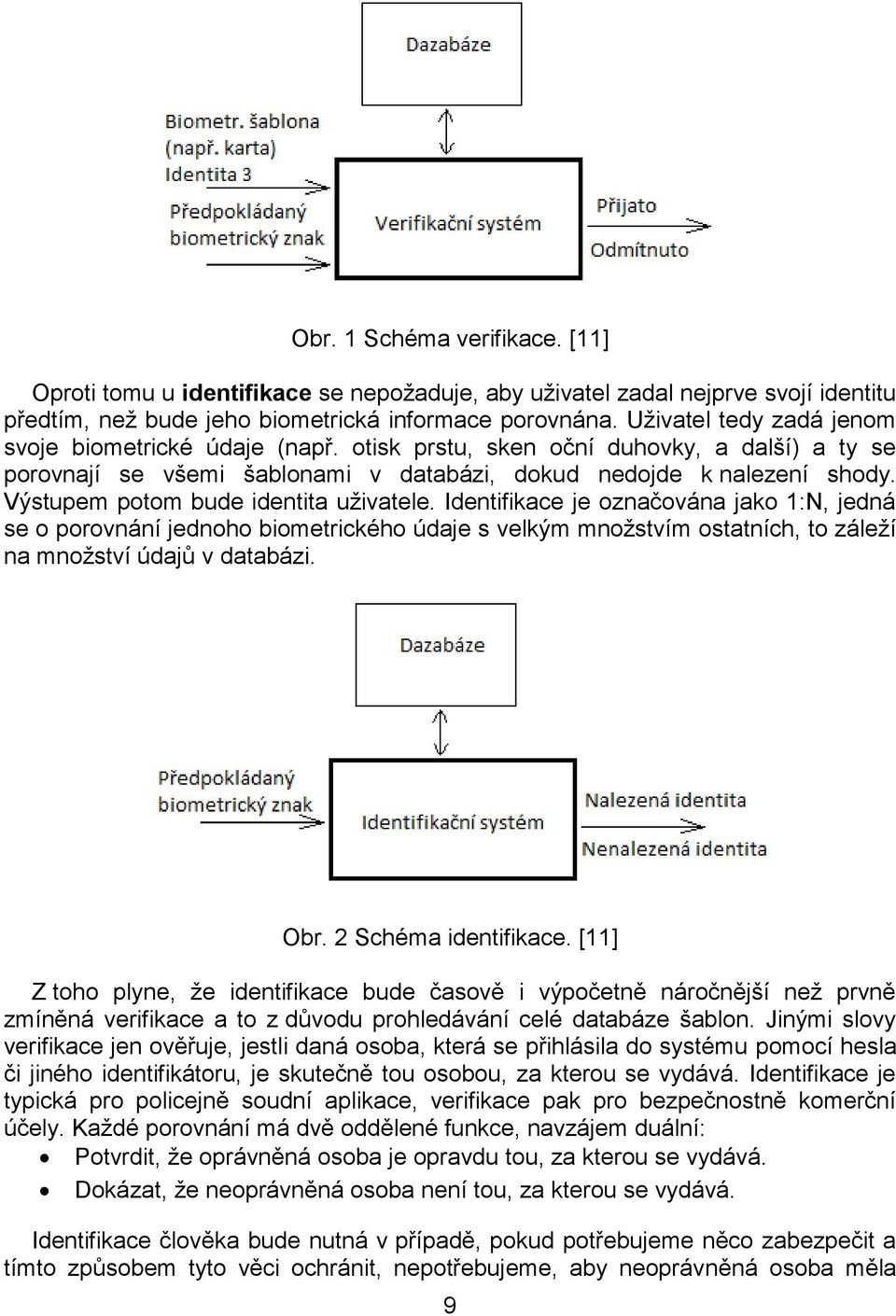 Výstupem potom bude identita uživatele. Identifikace je označována jako 1:N, jedná se o porovnání jednoho biometrického údaje s velkým množstvím ostatních, to záleží na množství údajů v databázi. Obr.