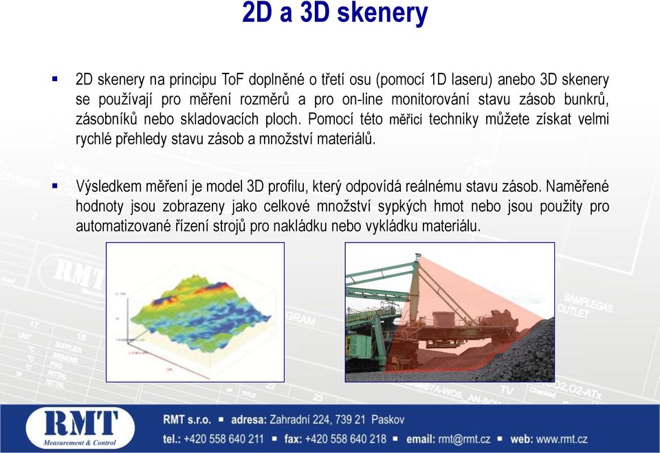 Pomocí této měřící techniky můžete získat velmi rychlé přehledy stavu zásob a množství materiálů.