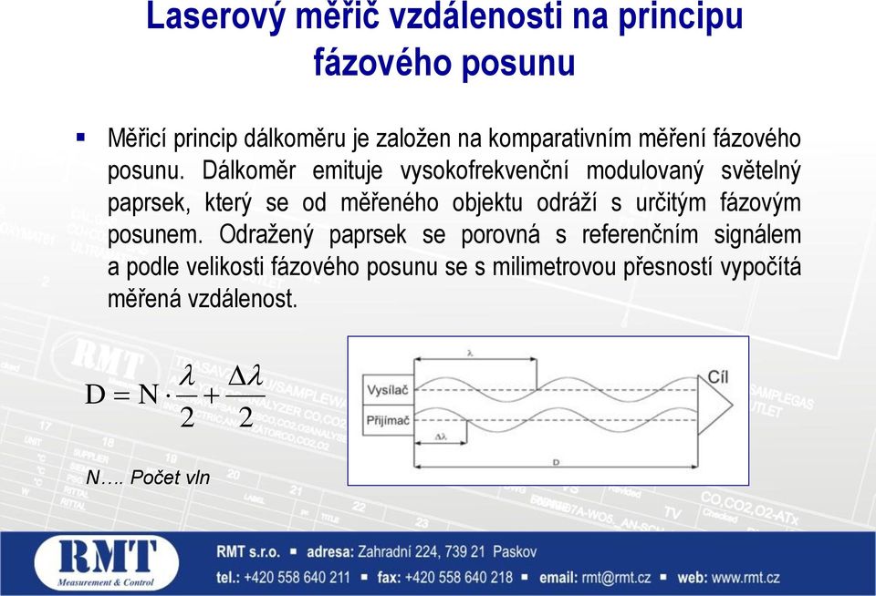 Dálkoměr emituje vysokofrekvenční modulovaný světelný paprsek, který se od měřeného objektu odráží s