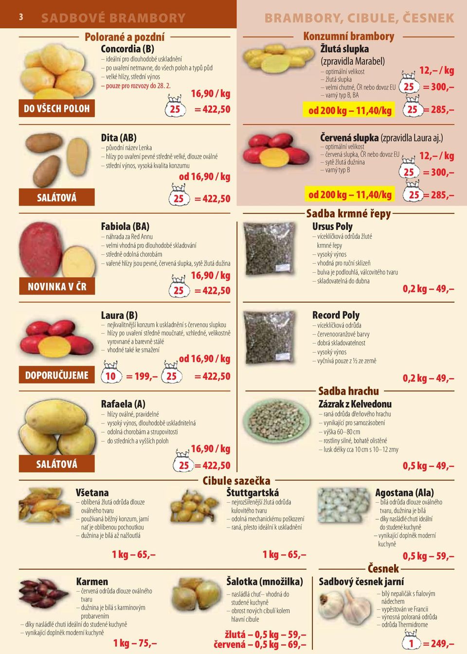 dovoz EU varný typ B, BA 25 = 300, od 200 kg 11,40/kg 25 = 285, SALÁTOVÁ NOVNKA V ČR Dita (AB) původní název Lenka hlízy po uvaření pevné středně velké, dlouze oválné střední výnos, vysoká kvalita