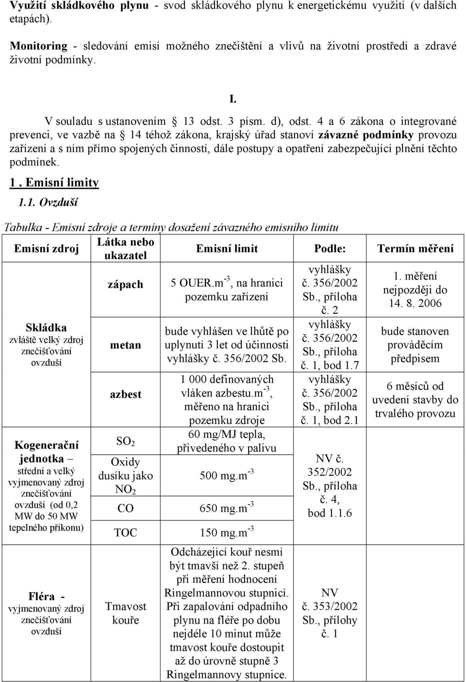 4 a 6 zákona o integrované prevenci, ve vazbě na 14 téhož zákona, krajský úřad stanoví závazné podmínky provozu zařízení a s ním přímo spojených činností, dále postupy a opatření zabezpečující plnění