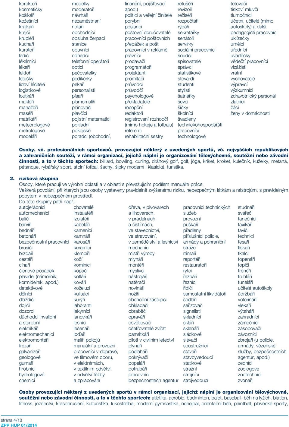 personalisti písaři písmomalíři plánovači plavčíci pojistní matematici pokladní pokojské poradci (obchodní, finanční, pojišťovací apod.