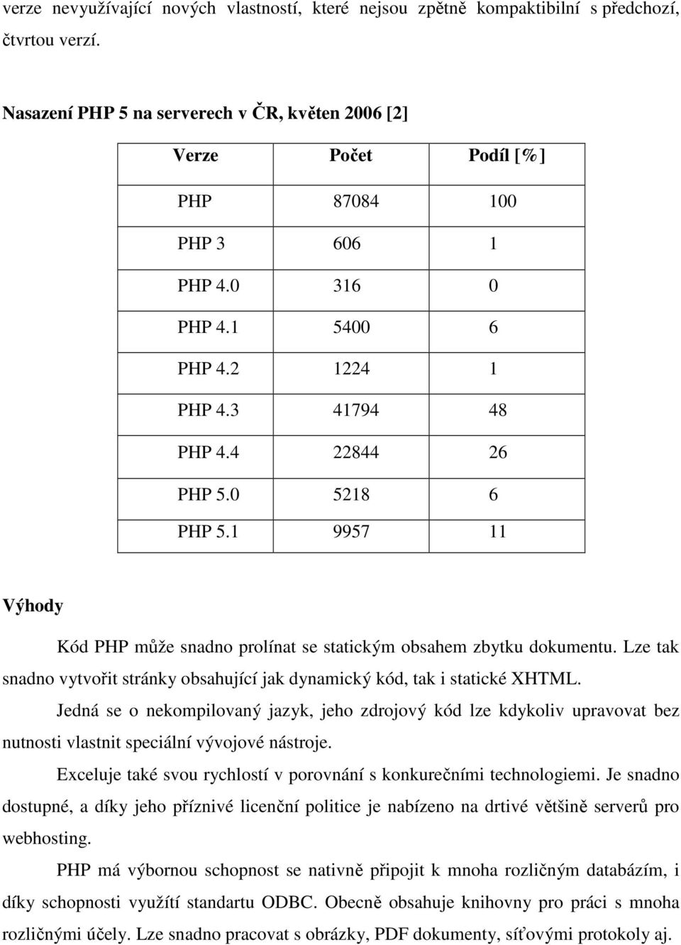 1 9957 11 Výhody Kód PHP může snadno prolínat se statickým obsahem zbytku dokumentu. Lze tak snadno vytvořit stránky obsahující jak dynamický kód, tak i statické XHTML.