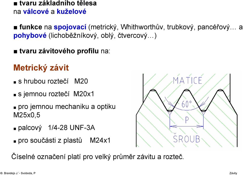 Metrický závit s hrubou roztečí M20 s jemnou roztečí M20x1 pro jemnou mechaniku a optiku M25x0,5