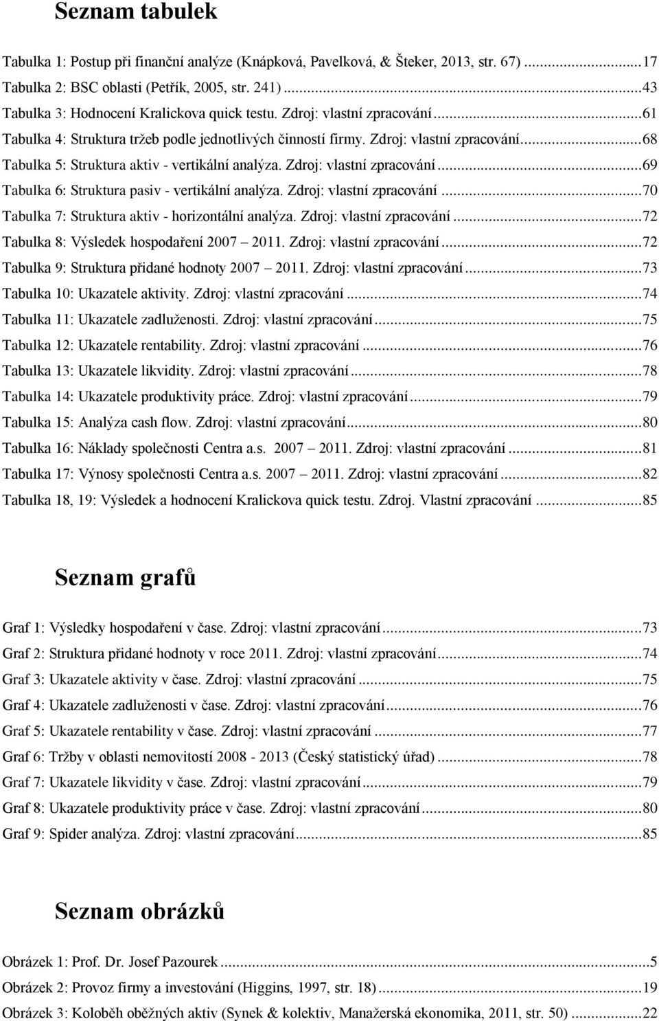 Zdroj: vlastní zpracování... 69 Tabulka 6: Struktura pasiv - vertikální analýza. Zdroj: vlastní zpracování... 70 Tabulka 7: Struktura aktiv - horizontální analýza. Zdroj: vlastní zpracování... 72 Tabulka 8: Výsledek hospodaření 2007 2011.