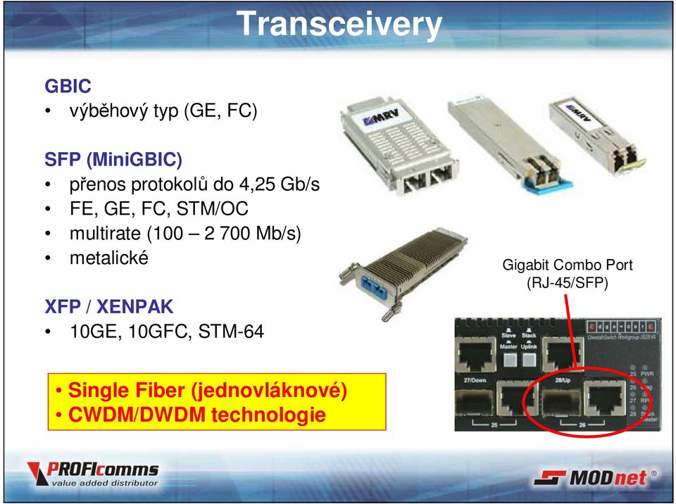 Mb/s) metalické XFP / XENPAK 10GE, 10GFC, STM-64 Gigabit Combo