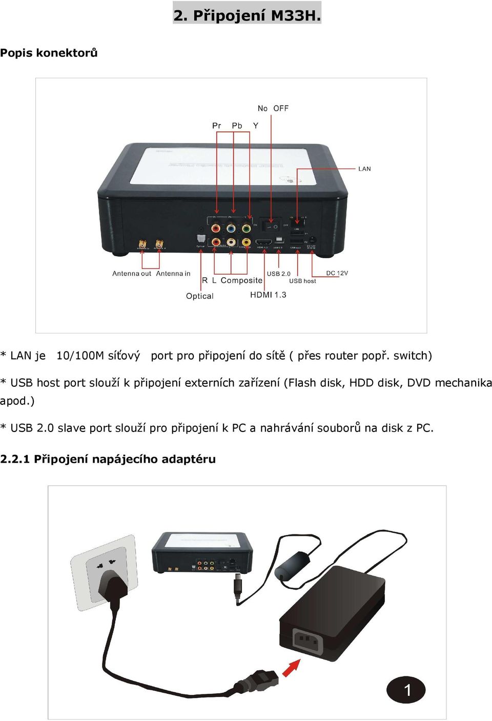 popř. switch) * USB host port slouží k připojení externích zařízení (Flash disk,