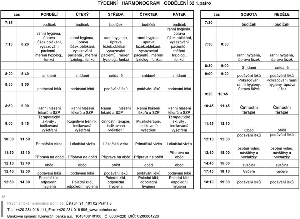 . funkcí 7:30 7:30 8:30 budíček lůžek budíček lůžek 8:30 9:00 Snídaně snídaně 8:20 8:40 8:30 8:50 snídaně snídaně snídaně snídaně snídaně podávání léků podávání léků podávání léků podávání léků