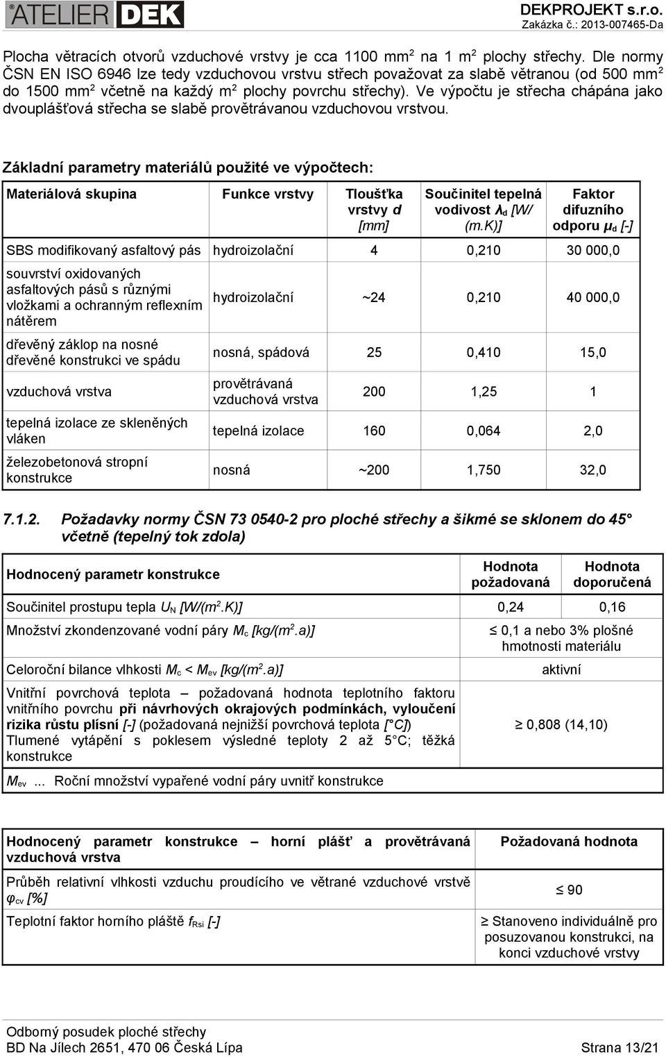 Ve výpočtu je střecha chápána jako dvouplášťová střecha se slabě provětrávanou vzduchovou vrstvou.