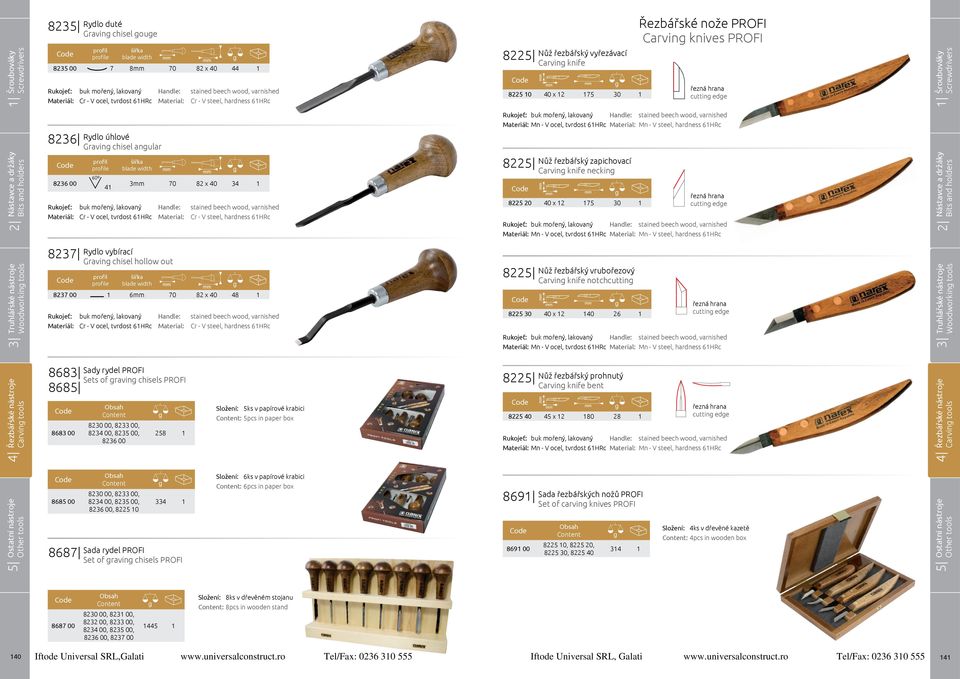 řezná hrana cuttin ede Mn - V ocel, tvrdost 6HRc Mn - V steel, hardness 6HRc Woodworkin tools 8237 Rydlo vybírací Gravin chisel hollow out blade 8237 00 6mm 70 82 x 40 48 822 Nůž řezbářský