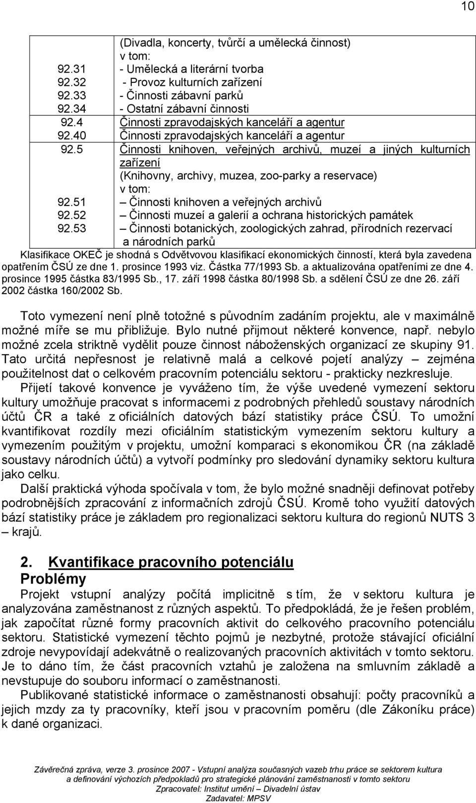 kanceláří a agentur Činnosti zpravodajských kanceláří a agentur Činnosti knihoven, veřejných archivů, muzeí a jiných kulturních zařízení (Knihovny, archivy, muzea, zoo-parky a reservace) v tom: