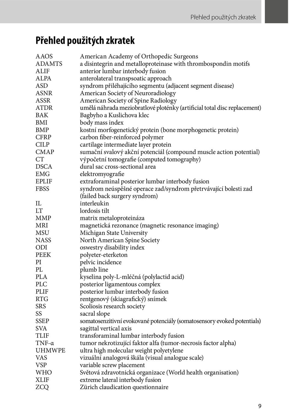 anterolateral transpsoatic approach syndrom přiléhajícího segmentu (adjacent segment disease) American Society of Neuroradiology American Society of Spine Radiology umělá náhrada meziobratlové