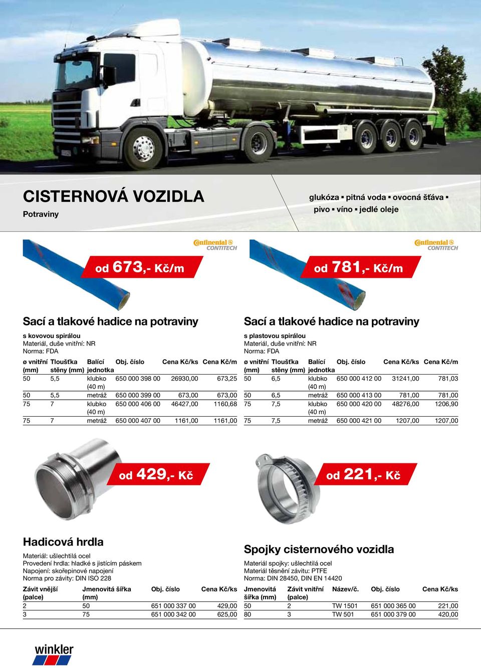 1160,68 (40 m) 75 7 metráž 650 000 407 00 1161,00 1161,00 Sací a tlakové hadice na potraviny s plastovou spirálou Materiál, duše vnitřní: NR Norma: FDA ø vnitřní Tloušťka Balící Cena Kč/ks Cena Kč/m