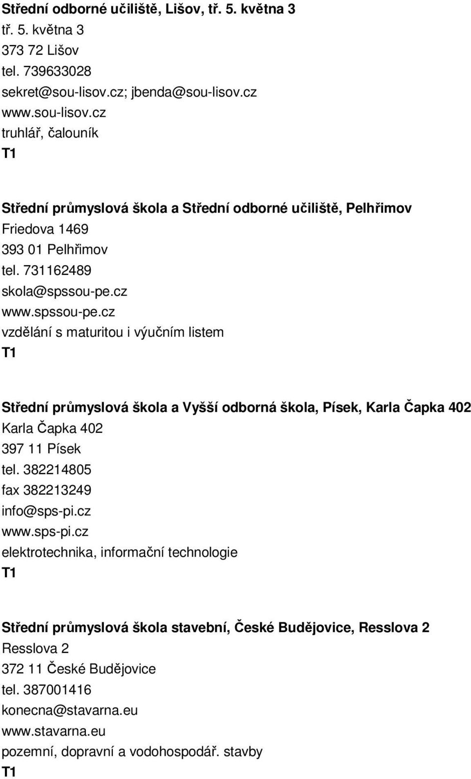 cz www.spssou-pe.cz vzdělání s maturitou i výučním listem Střední průmyslová škola a Vyšší odborná škola, Písek, Karla Čapka 402 Karla Čapka 402 397 11 Písek tel.