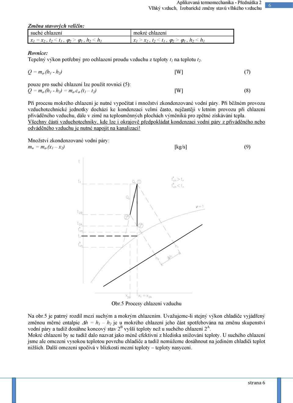 (t t 2 ) [W] (8) Při rocesu mokrého chlazení je nutné vyočítat i množství zkondenzované vodní áry.