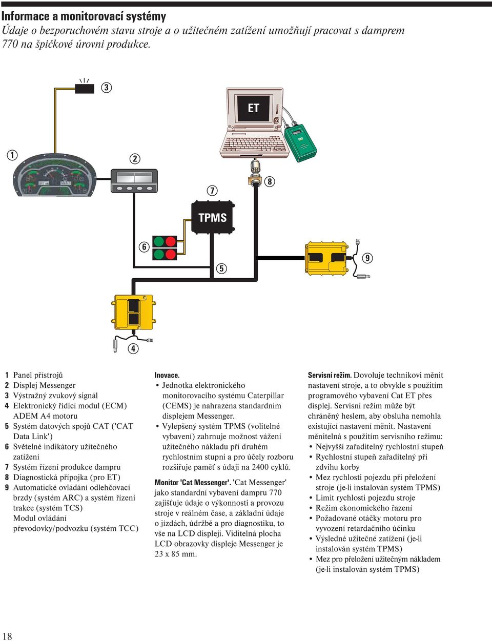 indikátory užitečného zatížení 7 Systém řízení produkce dampru 8 Diagnostická přípojka (pro ET) 9 Automatické ovládání odlehčovací brzdy (systém ARC) a systém řízení trakce (systém TCS) Modul