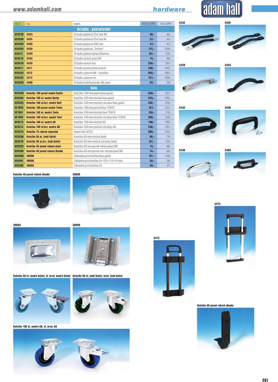 Techno 175, 208, 620311 3429 Držadlo páskové plast/tkanina 101, 120, 620316 3432 Držadlo na kufr plast BK 74, 88, 620320 3439 Držadlo na kufr kov 258, 307, 620317 3471 Držadlo prodloužené externí