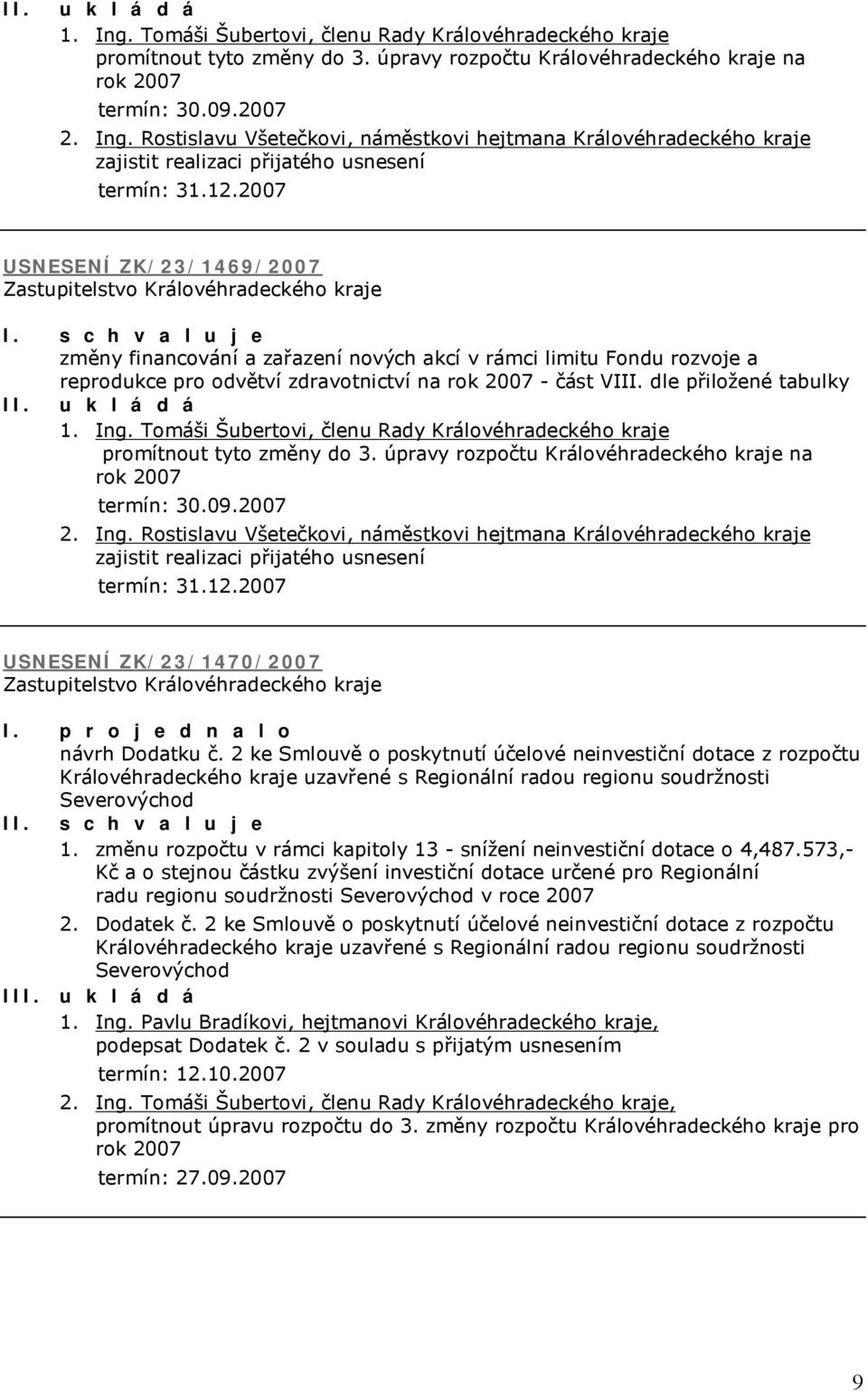 2007 USNESENÍ ZK/23/1470/2007 I. p r o j e d n a l o návrh Dodatku č.