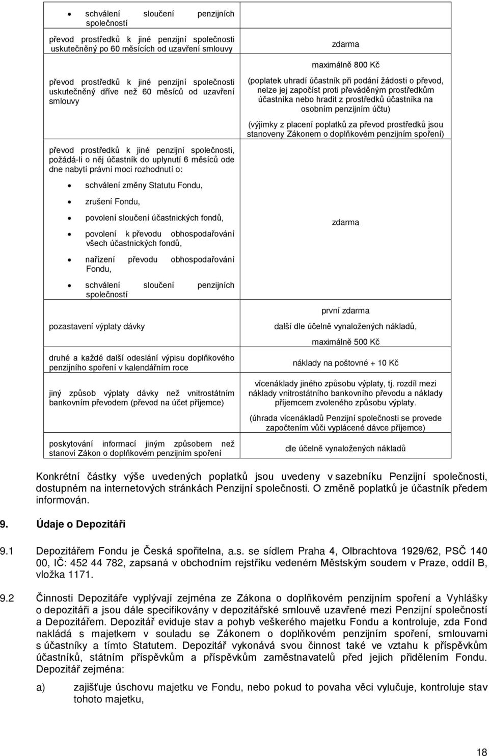 schválení změny Statutu Fondu, zrušení Fondu, povolení sloučení účastnických fondů, povolení k převodu obhospodařování všech účastnických fondů, nařízení převodu obhospodařování Fondu, schválení