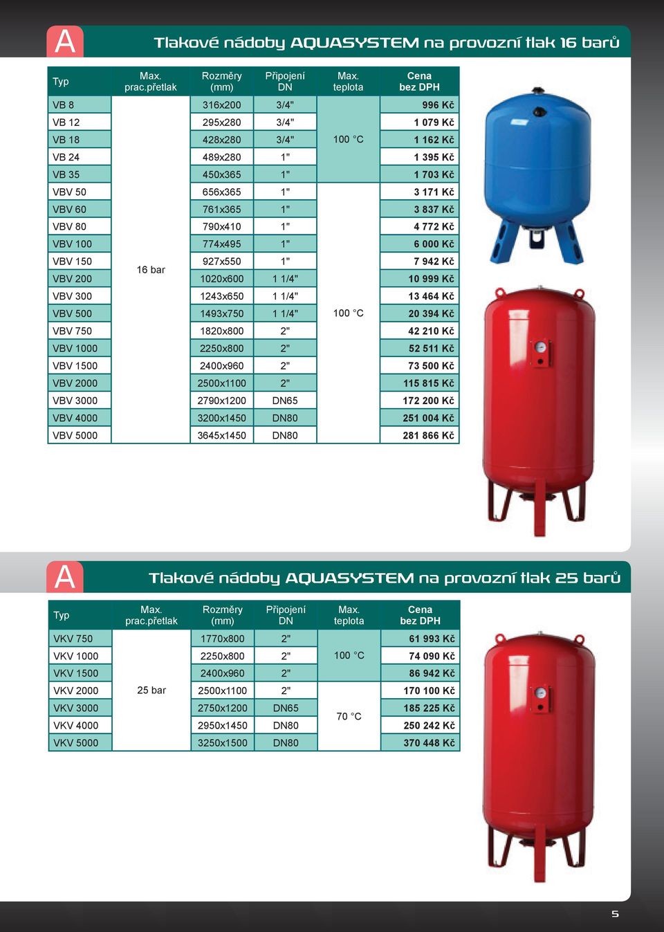 80 790x410 1" 4 772 Kč VBV 100 774x495 1" 6 000 Kč VBV 150 927x550 1" 7 942 Kč 16 bar VBV 200 1020x600 1 1/4" 10 999 Kč VBV 300 1243x650 1 1/4" 13 464 Kč VBV 500 1493x750 1 1/4" 100 C 20 394 Kč VBV