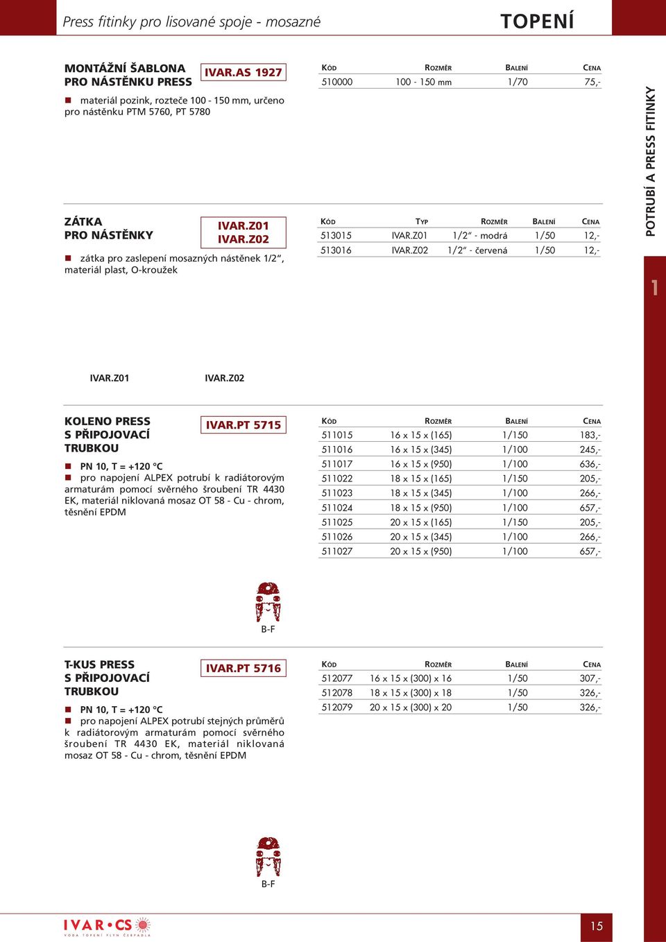 Z02 1/2 - červená 1/50 12,- POTRUBÍ A PRESS FITIKY IVAR.Z01 IVAR.Z02 KOLEO PRESS S PŘIPOJOVACÍ TRUBKOU IVAR.