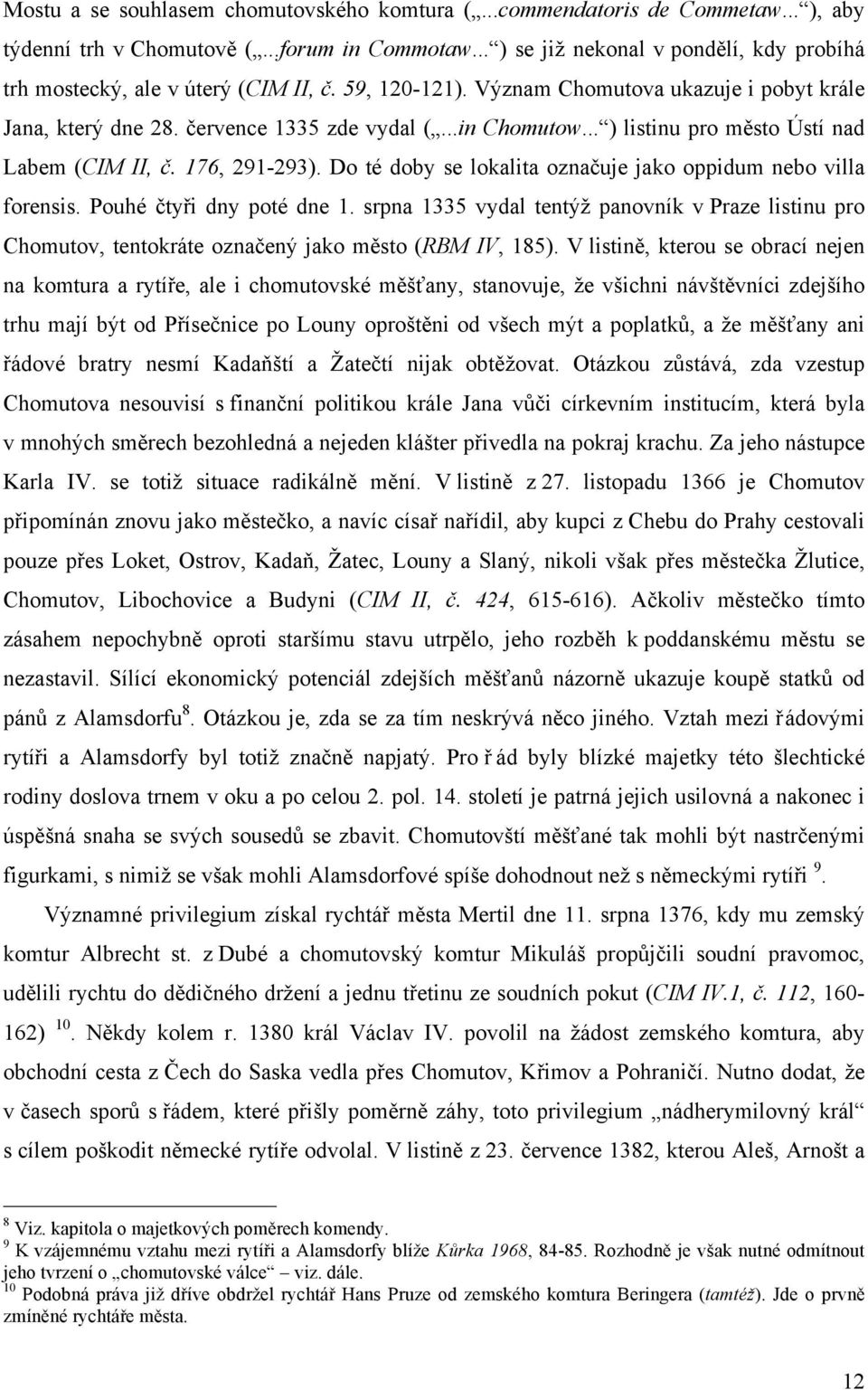 .. ) listinu pro město Ústí nad Labem (CIM II, č. 176, 291-293). Do té doby se lokalita označuje jako oppidum nebo villa forensis. Pouhé čtyři dny poté dne 1.