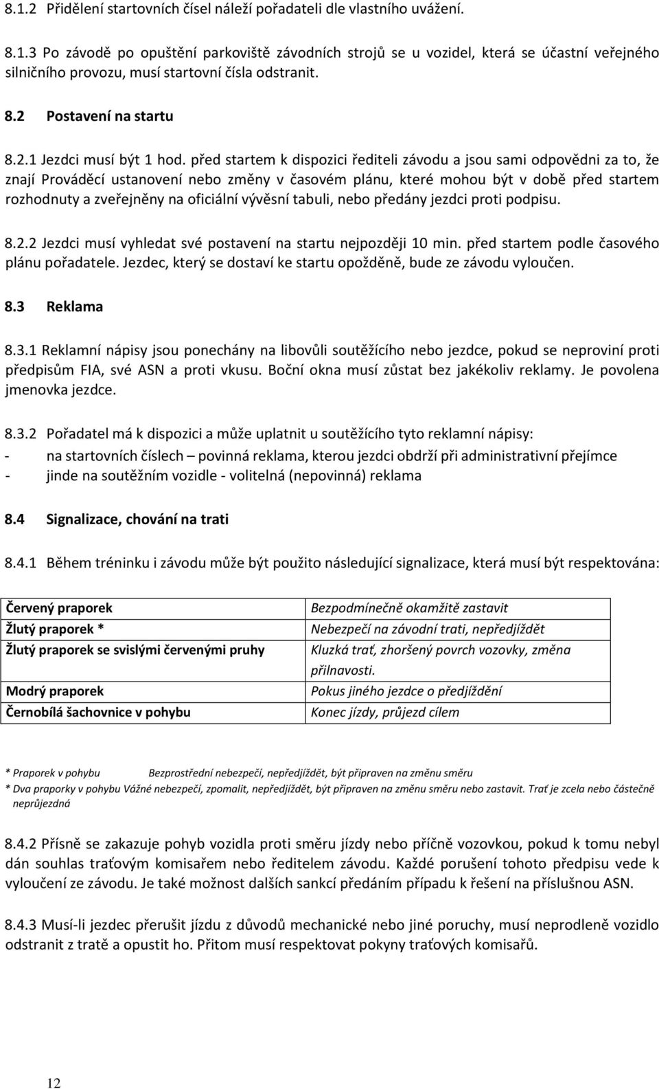 před startem k dispozici řediteli závodu a jsou sami odpovědni za to, že znají Prováděcí ustanovení nebo změny v časovém plánu, které mohou být v době před startem rozhodnuty a zveřejněny na