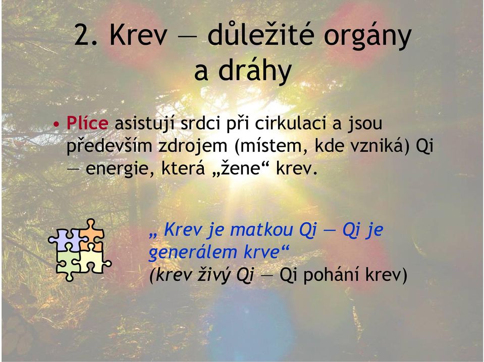 vzniká) Qi energie, která žene krev.