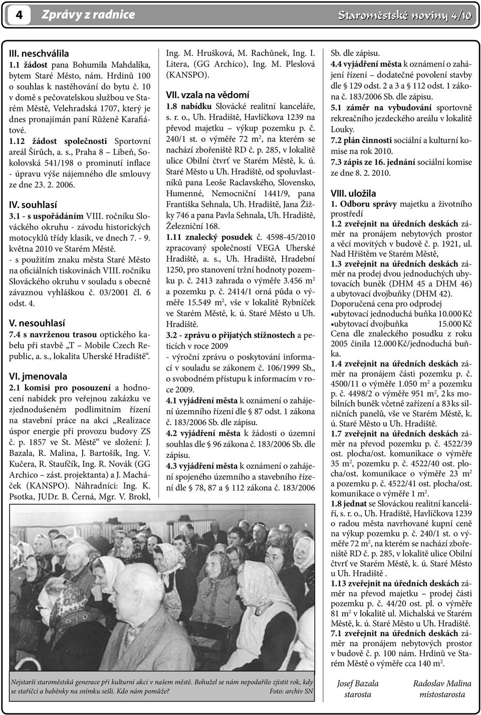 2. 2006. IV. souhlasí 3.1 - s uspořádáním VIII. ročníku Slováckého okruhu - závodu historických motocyklů třídy klasik, ve dnech 7. - 9. května 2010 ve Starém Městě.