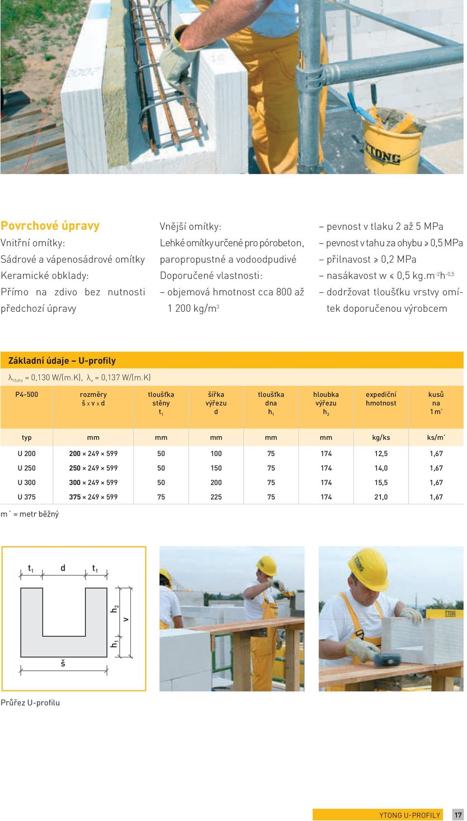 m -2 h -0,5 dodržovat tloušťku vrstvy omítek doporučenou výrobcem Základní údaje U-profily λ 10,dry = 0,130 W/(m.K), λ u = 0,137 W/(m.