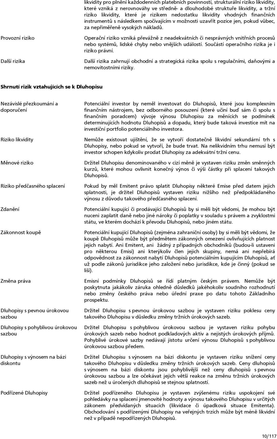 Provozní riziko Další rizika Operační riziko vzniká převážně z neadekvátních či nesprávných vnitřních procesů nebo systémů, lidské chyby nebo vnějších událostí.