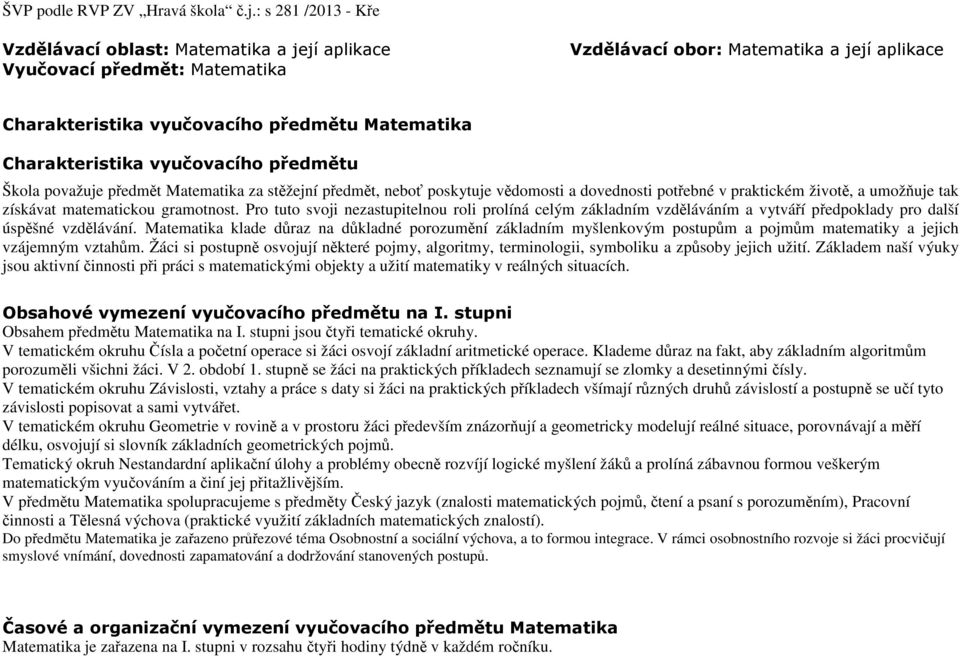 Pro tuto svoji nezastupitelnou roli prolíná celým základním vzděláváním a vytváří předpoklady pro další úspěšné vzdělávání.